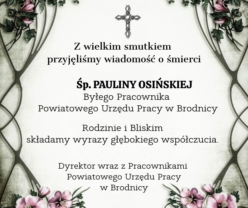 Zdjęcie artykułu Informacja o śmierci byłej pracownicy Powiatowego Urzędu Pracy w Brodnicy
