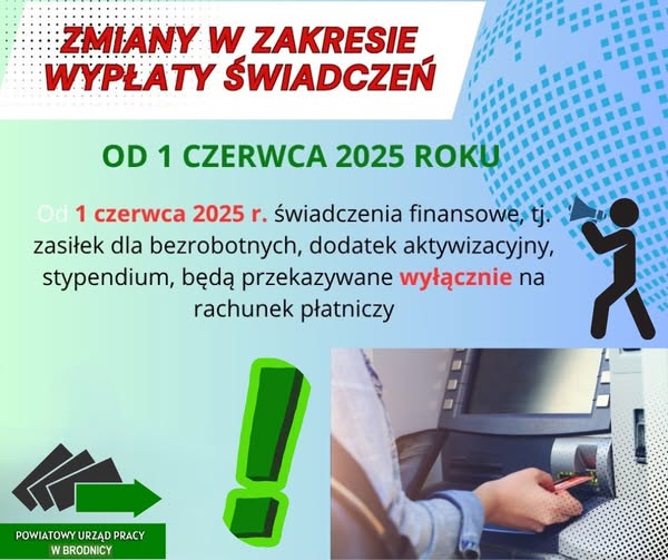 Zdjęcie artykułu UWAGA WAŻNA ZMIANA W ZAKRESIE WYPŁATY ŚWIADCZEŃ