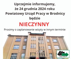 Zdjęcie artykułu 24 GRUDNIA POWIATOWY URZĄD PRACY BĘDZIE NIECZYNNY